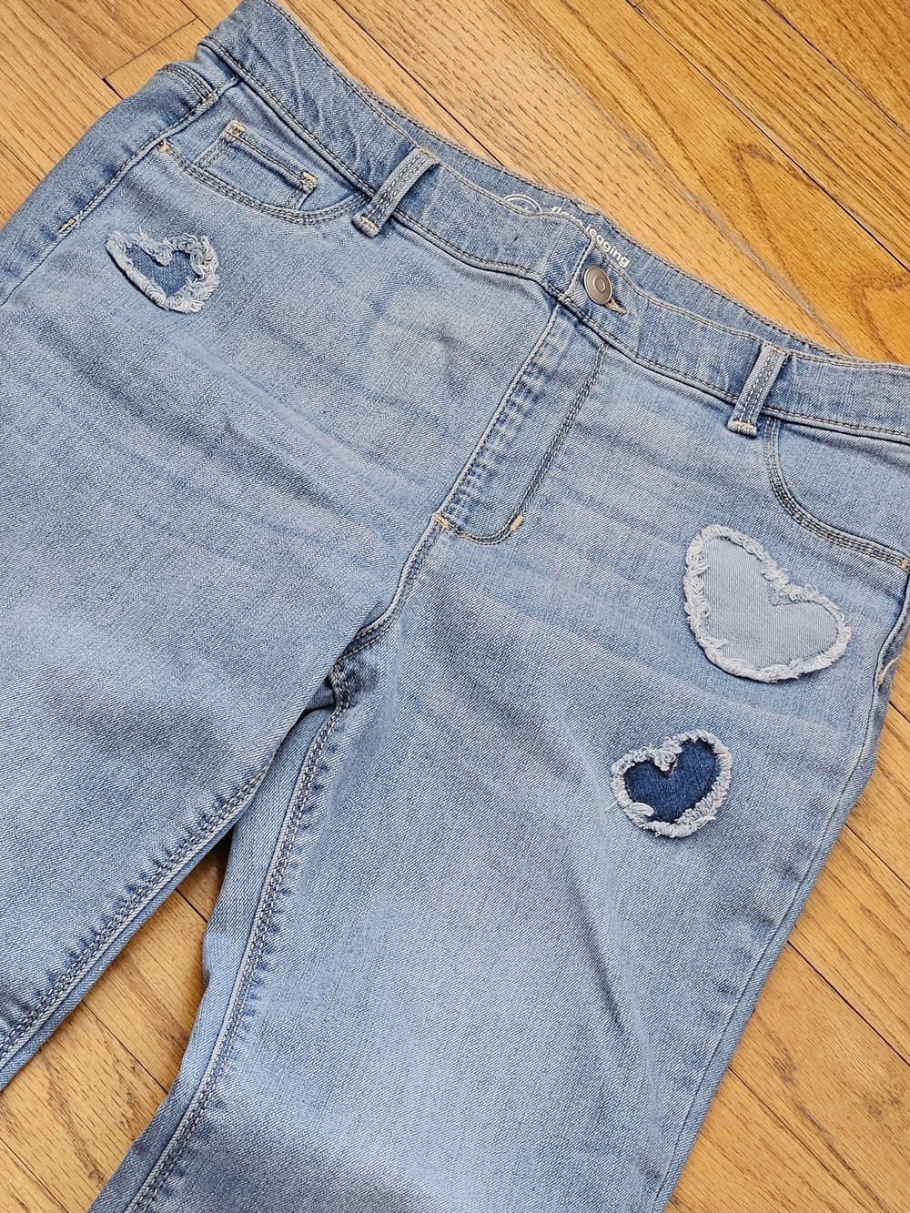 Light Blue Girls Denim Jeggings with Heart Patch Detail XXL